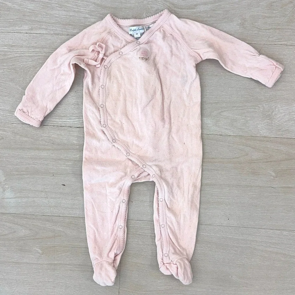 Ralph Lauren Baby Girl Pink Footie Pajamas Sleepsuit Outfit Footed Coverall 6m